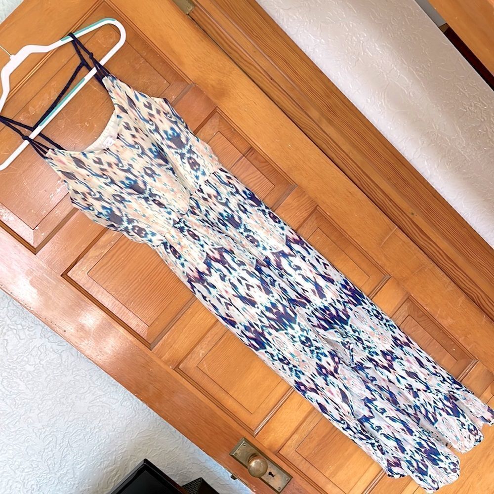 Xhilaration Cream Blue Purple Tie Dye High Low Dress size M